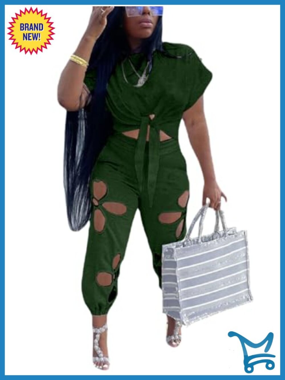 Women's 2 Piece Crop Top & Hollow Out Sweatpants Set